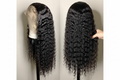 Black Deep Wave Wigs with White and Grey Background