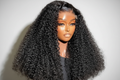 Black Kinky Curly Wig with White and Gray Background