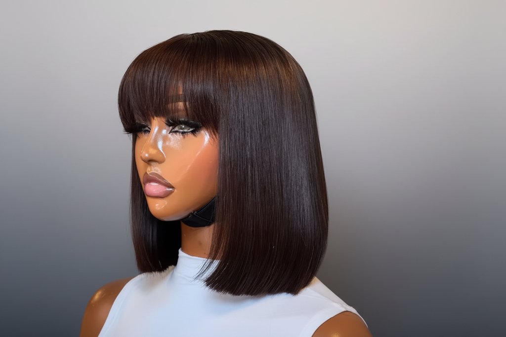 Fringe Bob Wig Grey Background
