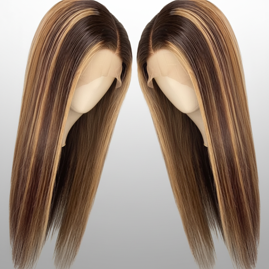 Highlighted wigs with gray and white background