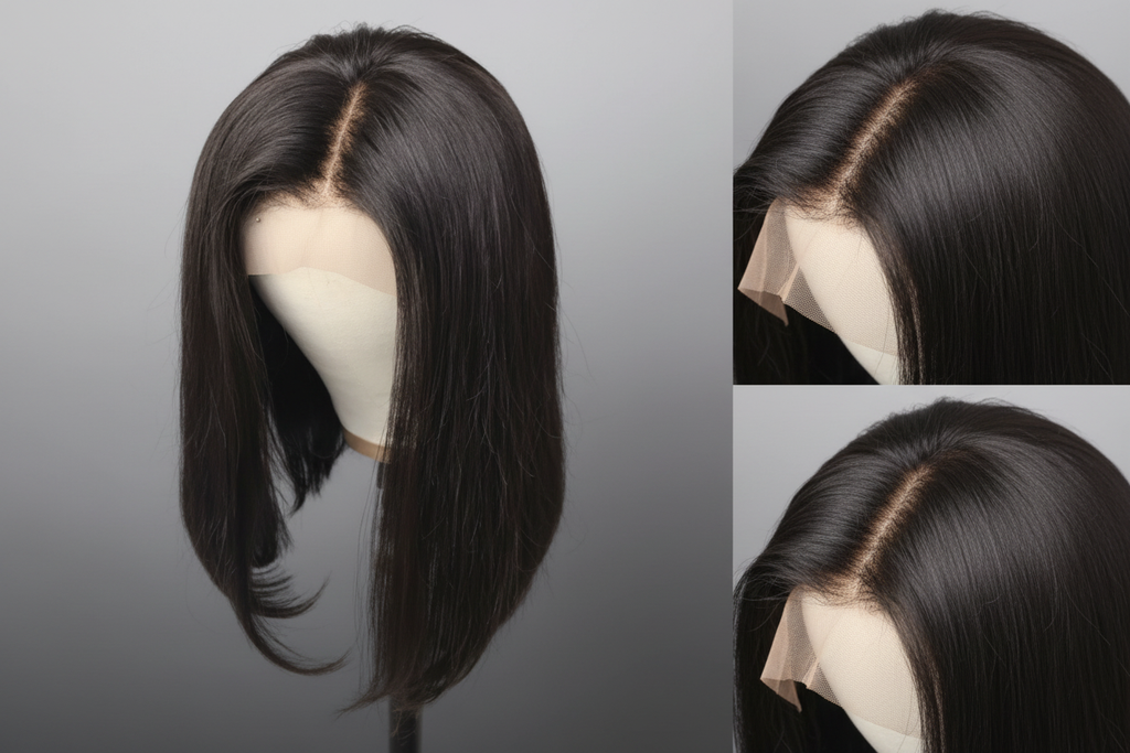 Straight Black Bob Wig Grey Background