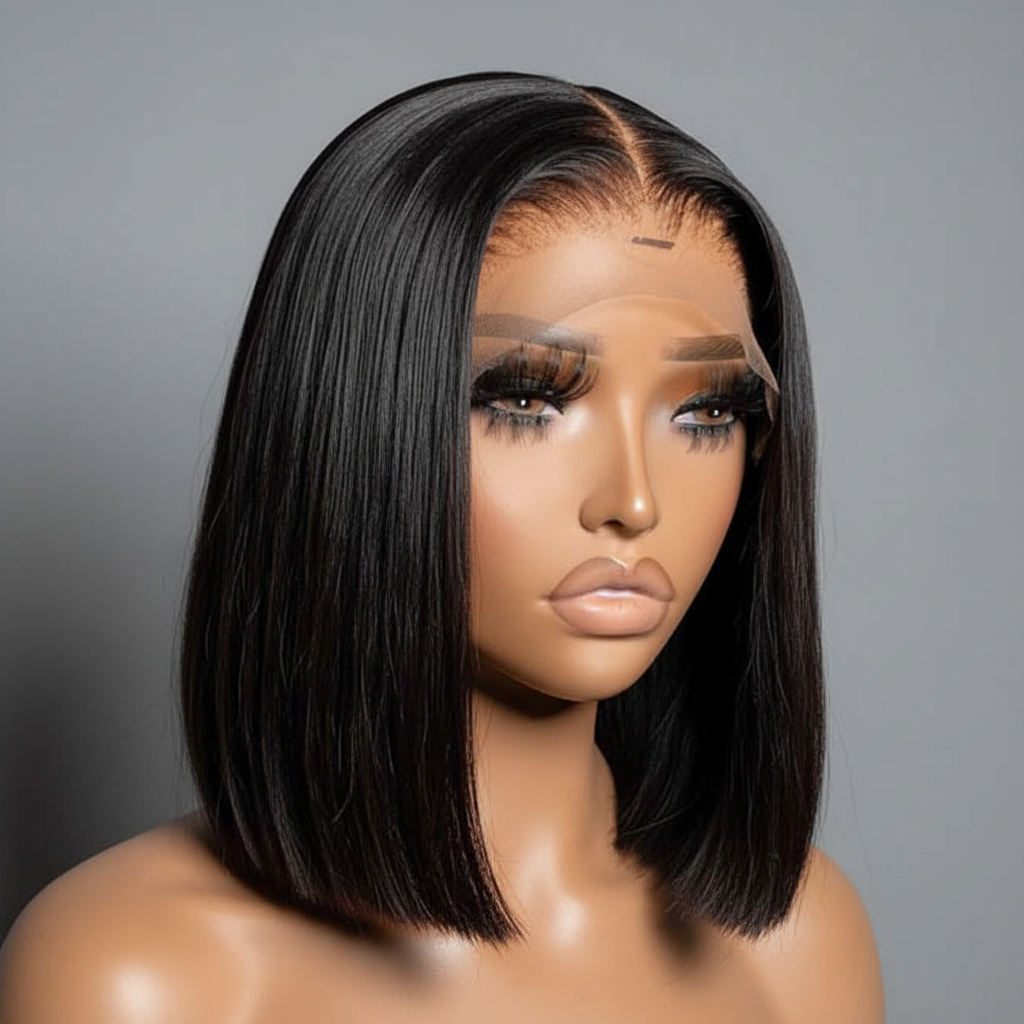 Straight bob wig with grey background, no hand