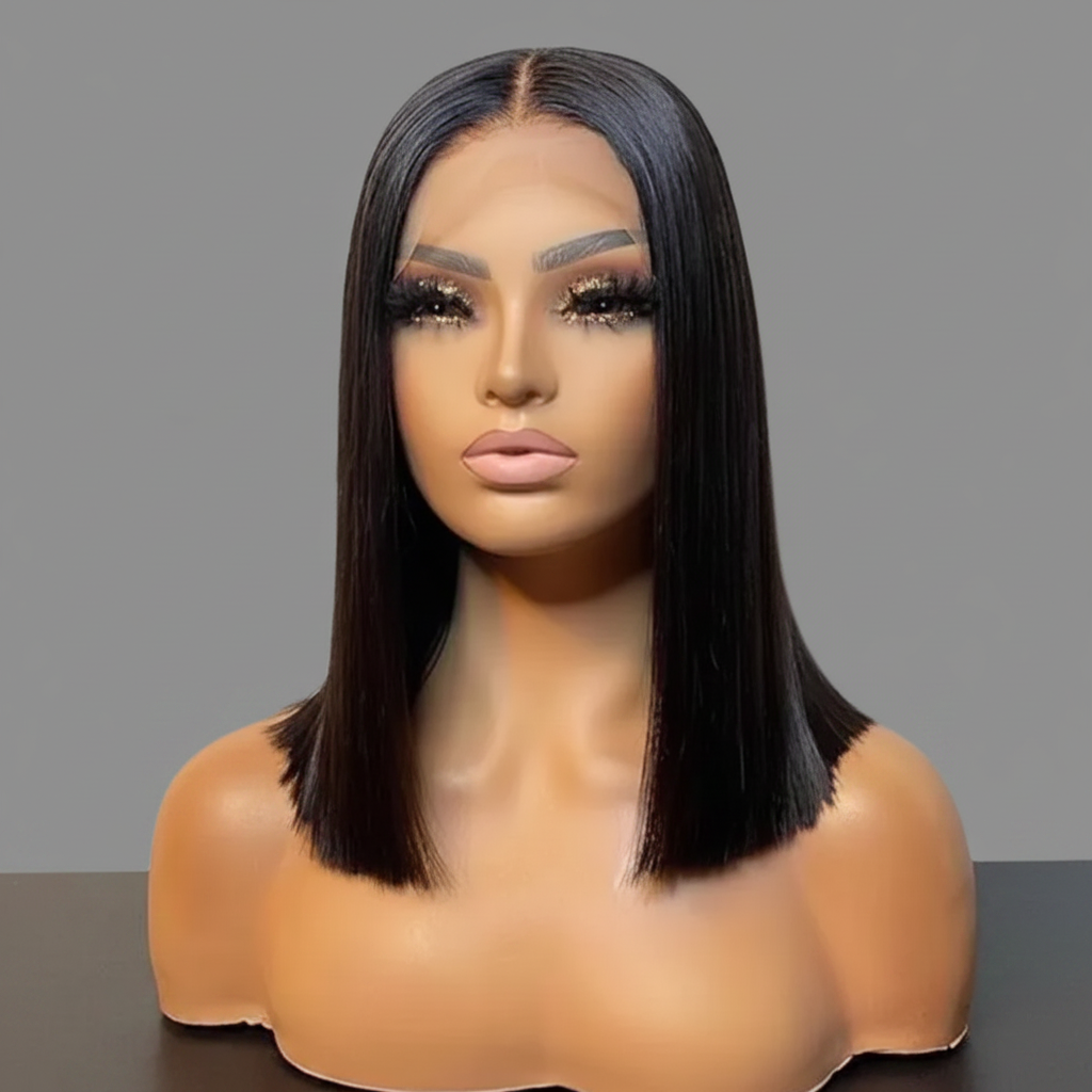 Straight bob wig with grey background