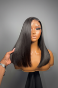 Straight Wig Model - Grey Background